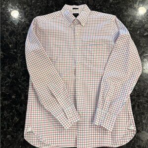 J. Crew Men's White Shirt with Red and Blue Check Pattern
